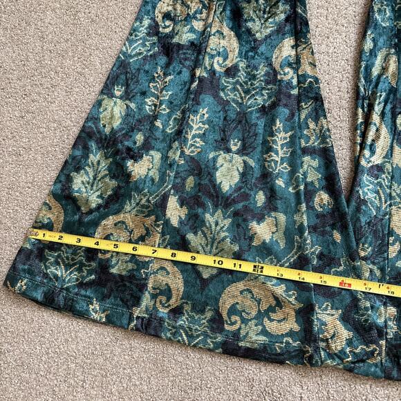 NWT Free People Hold Me Closer Flare Bell Bottom Pants Blue Velvet Emerald Sz XL - Picture 2 of 9